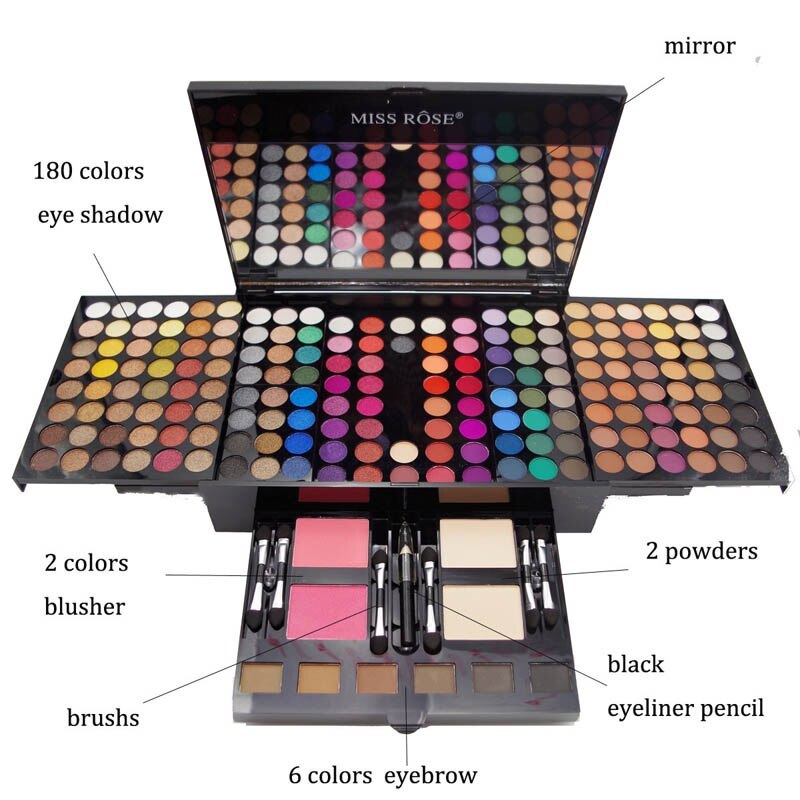 Pro Makeup Palette 180 Vibrant Eyeshadow & Blush Colors in Travel Box
