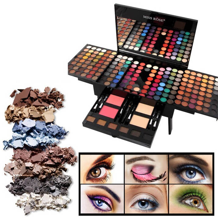 Pro Makeup Palette 180 Vibrant Eyeshadow & Blush Colors in Travel Box